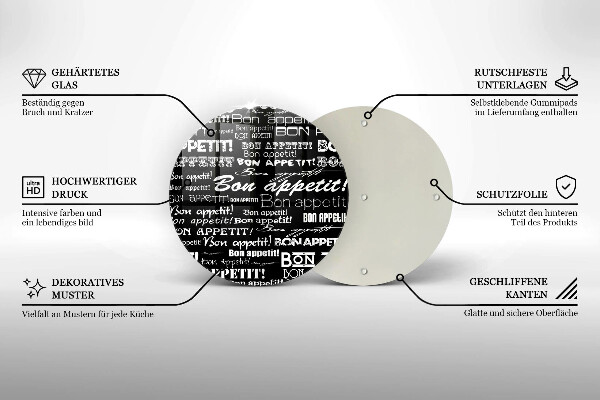 Tábua de vidro Legendas de cozinha Bom apetite