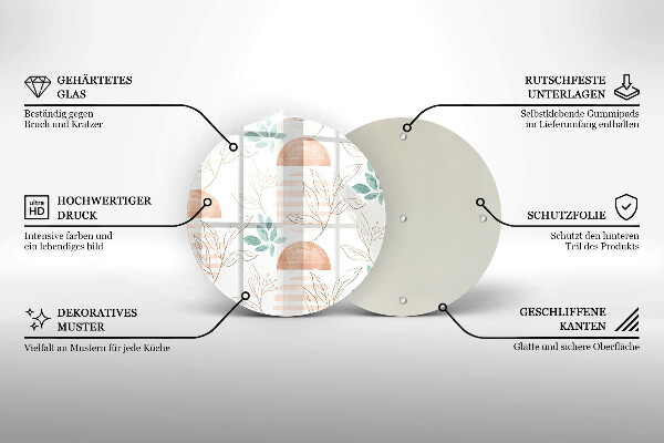 Tábua de corte de vidro Padrão de folha Boho