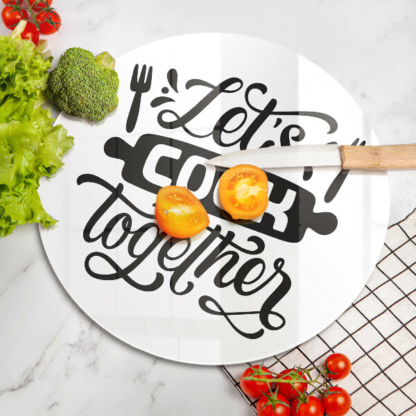 Tábua de cortar de vidro A inscrição Vamos cozinhar juntos