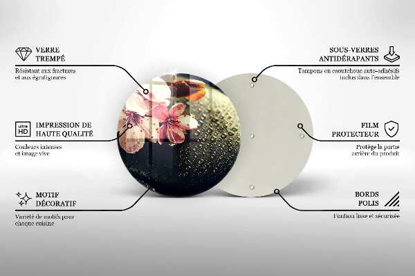 Tábua de vidro Flores pedras zen