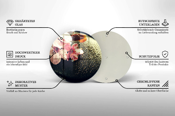 Tábua de vidro Flores pedras zen