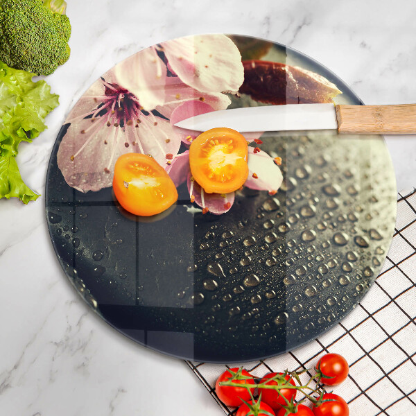 Tábua de vidro Flores pedras zen