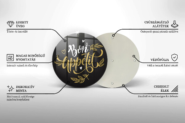 Tábua de cortar de vidro A inscrição Bon Appetit