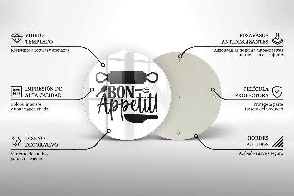 Tábua de corte de vidro A inscrição Bon Appetit