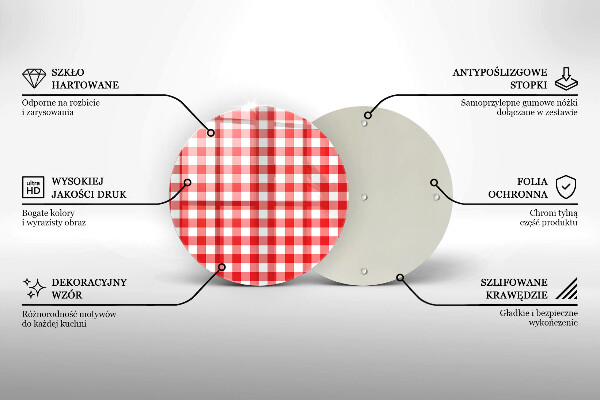 Tábua de corte de vidro Xadrez vermelho e branco