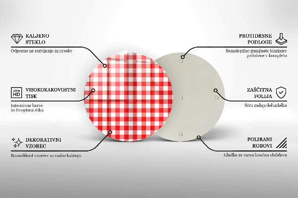 Tábua de corte de vidro Xadrez vermelho e branco