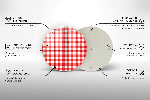 Tábua de corte de vidro Xadrez vermelho e branco