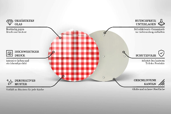 Tábua de corte de vidro Xadrez vermelho e branco