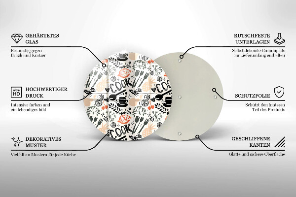 Tábua de corte de vidro Motivo de cozinha de desenho animado