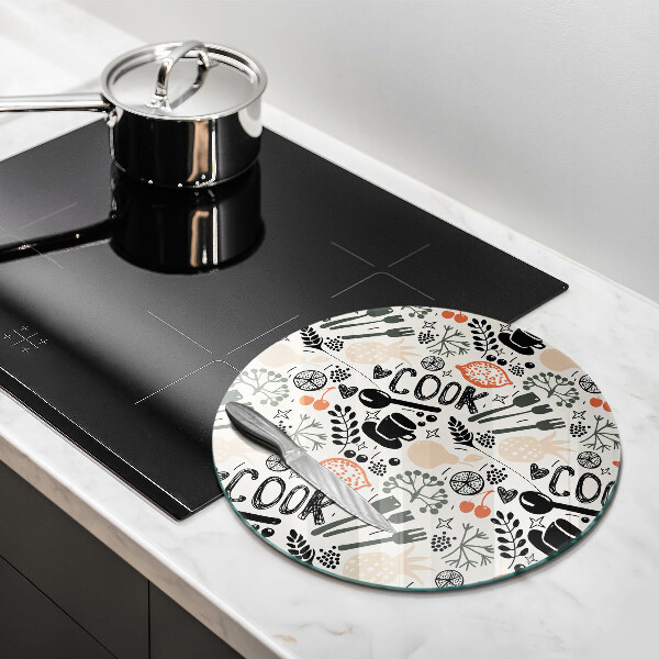 Tábua de corte de vidro Motivo de cozinha de desenho animado