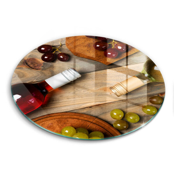 Tábua de cortar alimentos Garrafas de vinho e uvas