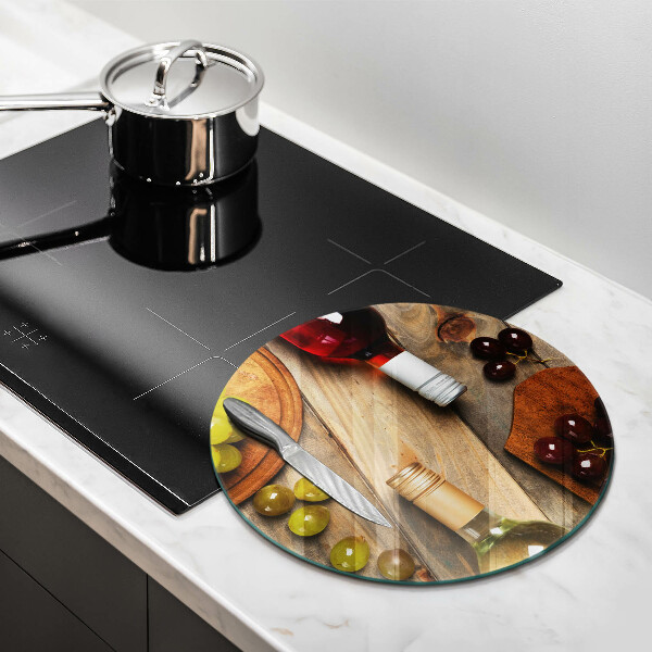 Tábua de cortar alimentos Garrafas de vinho e uvas