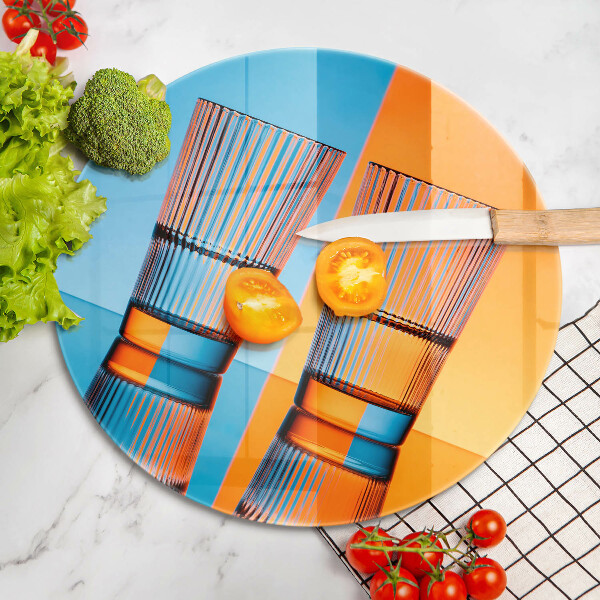 Tábua de corte de vidro Dois copos de água