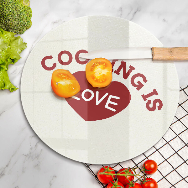 Tábua de cortar A inscrição Cozinhar é amor