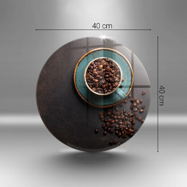 Tábua de corte de vidro Uma xícara de grãos de café