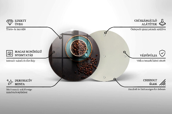 Tábua de corte de vidro Uma xícara de grãos de café