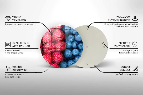 Tábua de vidro Framboesas e mirtilos