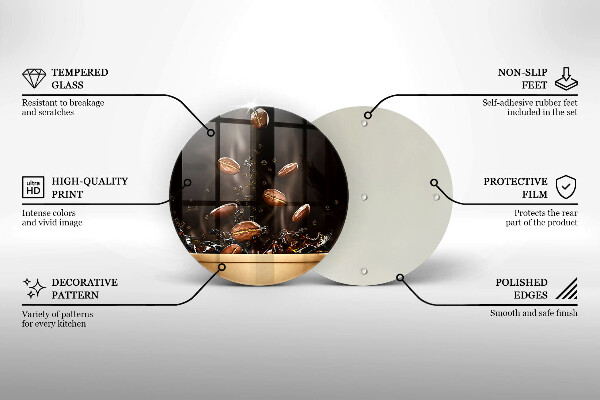 Tábua de corte de vidro Grãos de café quentes