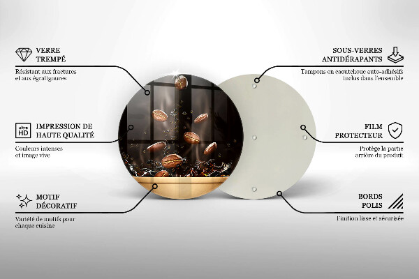 Tábua de corte de vidro Grãos de café quentes