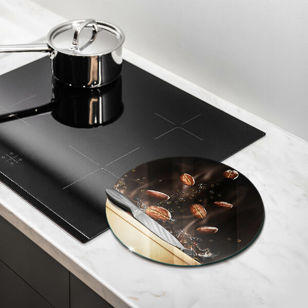 Tábua de corte de vidro Grãos de café quentes