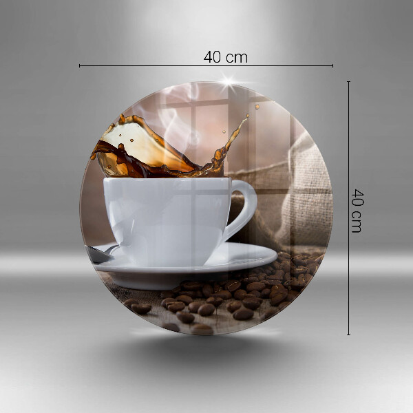 Tábua de cortar de vidro Uma xícara e grãos de café