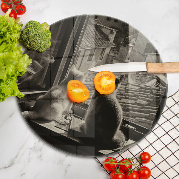 Tábua de cortar de vidro Cidade dos gatos e janela