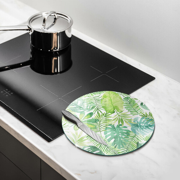 Tábua de cortar de vidro Folhas boho em aquarela