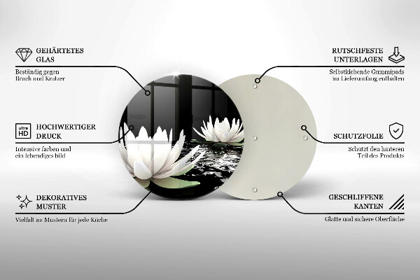 Tábua de cortar de vidro Lírios brancos na água