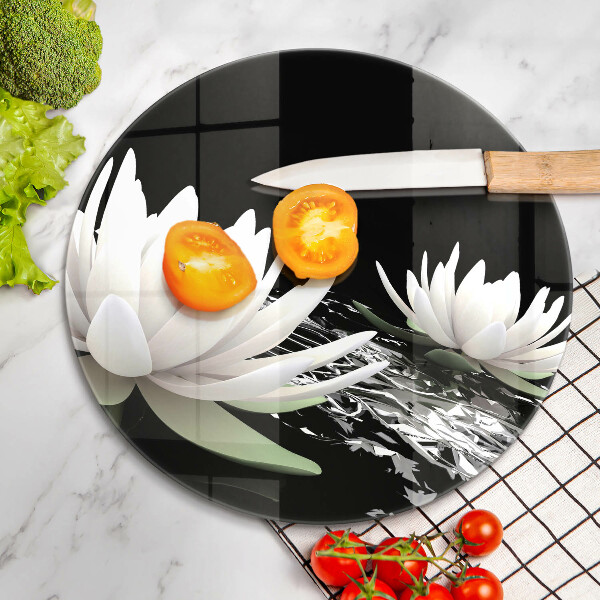 Tábua de cortar de vidro Lírios brancos na água