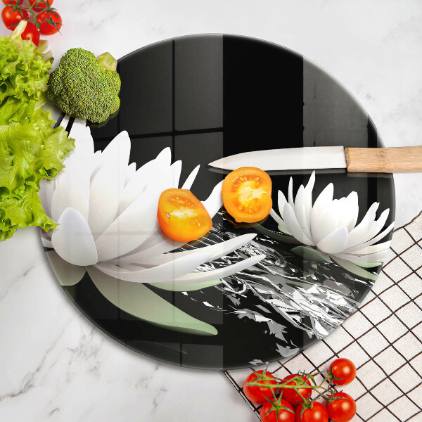 Tábua de cortar de vidro Lírios brancos na água