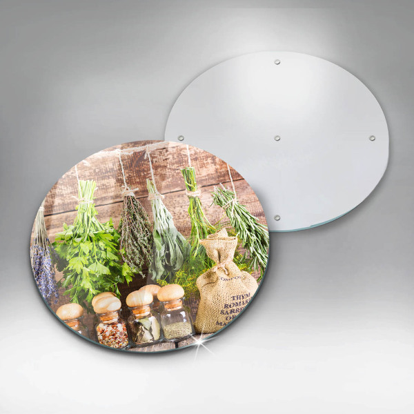 Tábua de cortar de vidro Ervas, especiarias e madeira