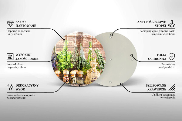 Tábua de cortar de vidro Ervas, especiarias e madeira