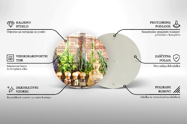 Tábua de cortar de vidro Ervas, especiarias e madeira