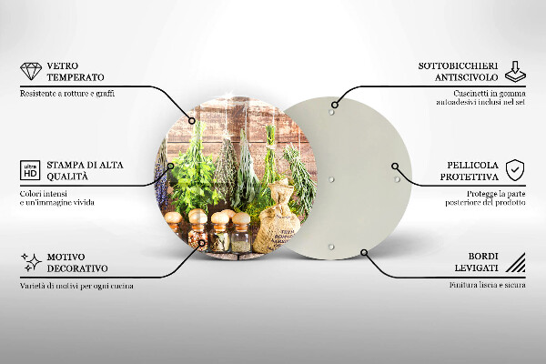 Tábua de cortar de vidro Ervas, especiarias e madeira