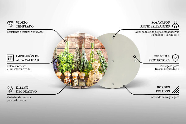 Tábua de cortar de vidro Ervas, especiarias e madeira