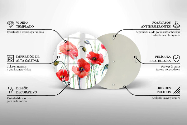 Tábua corte flores de papoulas vermelhas