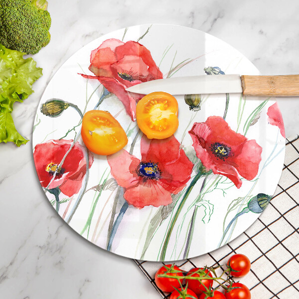 Tábua corte flores de papoulas vermelhas