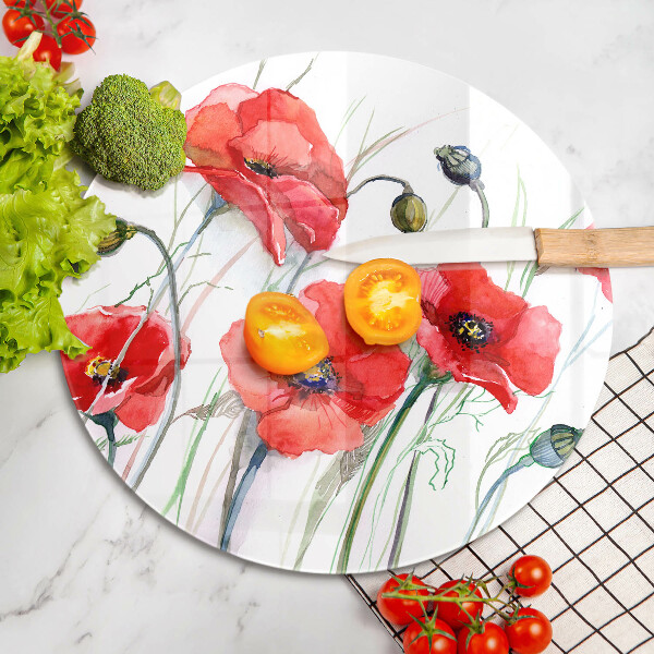 Tábua corte flores de papoulas vermelhas