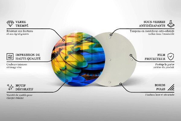 Tábua de vidro Penas coloridas de papagaio