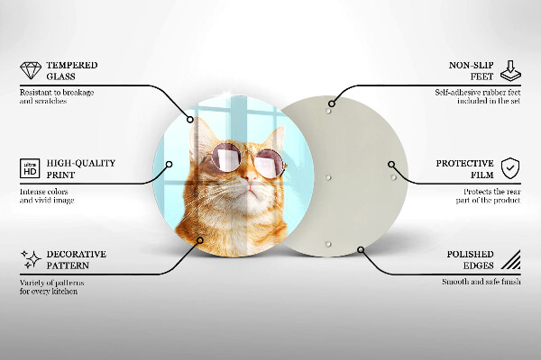 Tábua de cortar de vidro Um gato ruivo com óculos