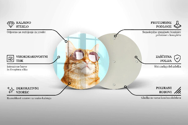 Tábua de cortar de vidro Um gato ruivo com óculos