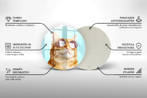 Tábua de cortar de vidro Um gato ruivo com óculos