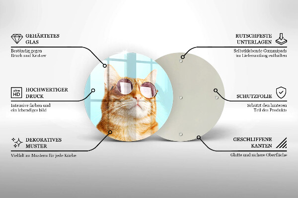 Tábua de cortar de vidro Um gato ruivo com óculos