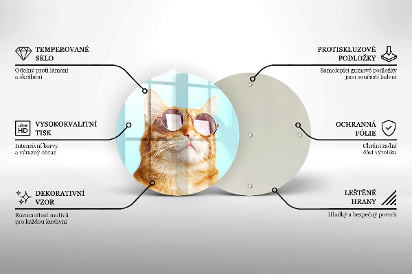 Tábua de cortar de vidro Um gato ruivo com óculos