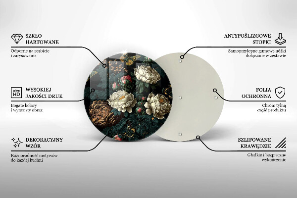 Tábua de vidro Flores de peônia vintage