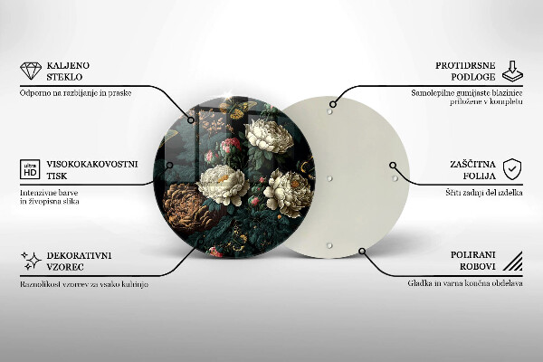 Tábua de vidro Flores de peônia vintage