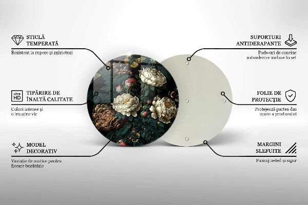 Tábua de vidro Flores de peônia vintage