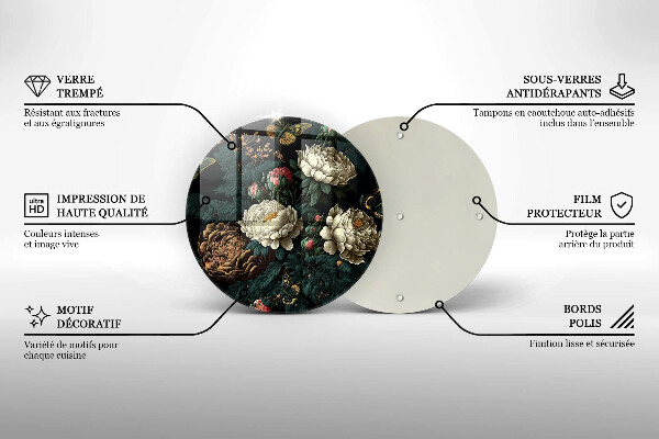 Tábua de vidro Flores de peônia vintage