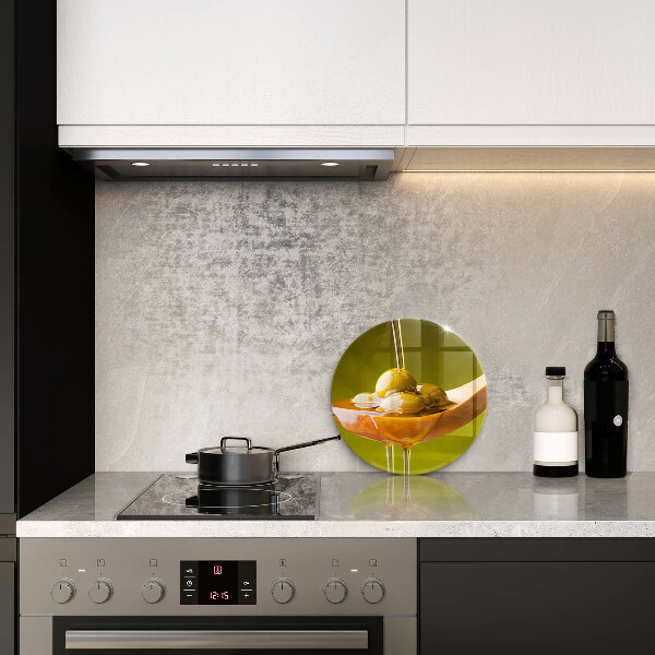 Tábua de corte de vidro Azeite e azeitonas