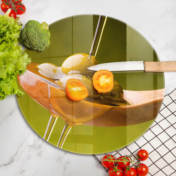 Tábua de corte de vidro Azeite e azeitonas